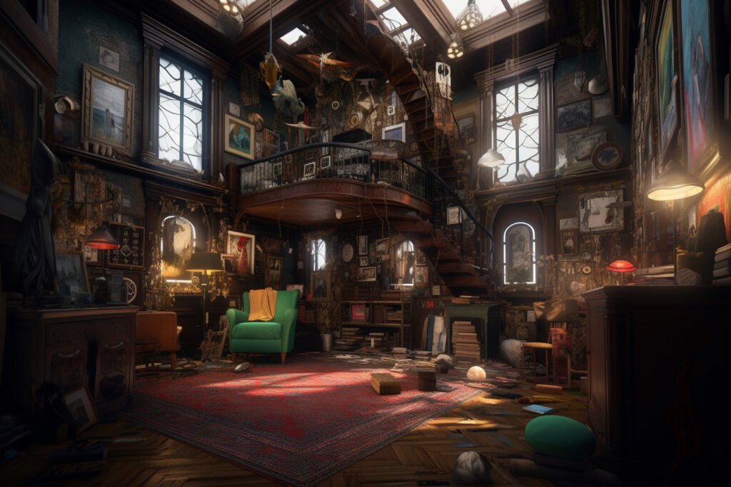 a fantastical virtual environment that could be used to study the relationship between objects, positions, and memory.