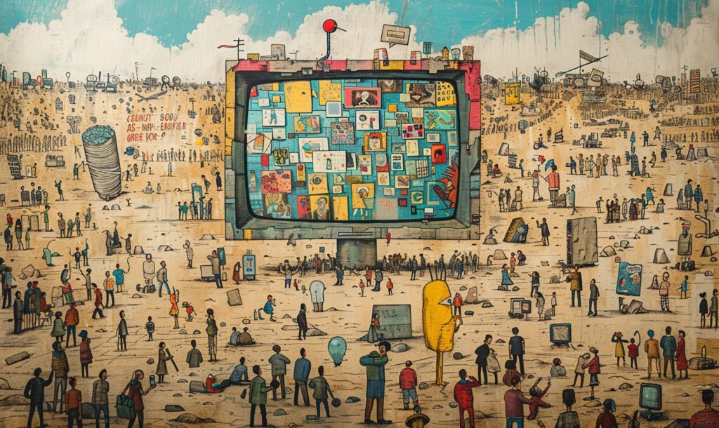 predicting chills is hard - this image shows a bunch of people in a where's waldo style backdrop all looking at different pieces of content