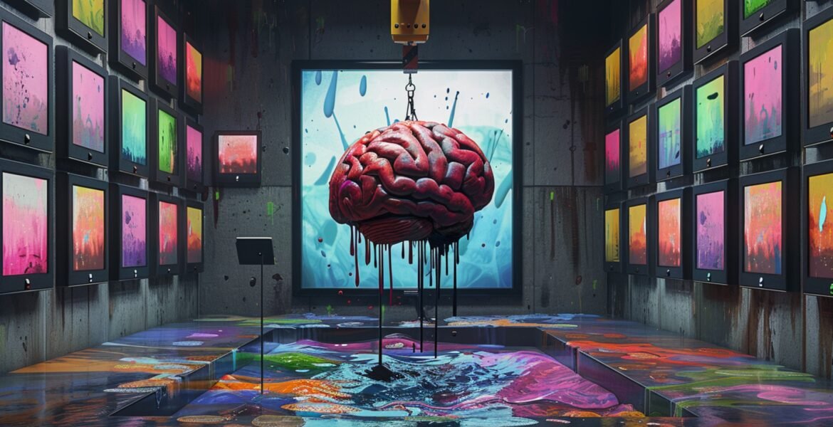 an illustration of neuroprint showing a brain being dipped in ink as an imagery for personalized responses to different pieces of neural content.